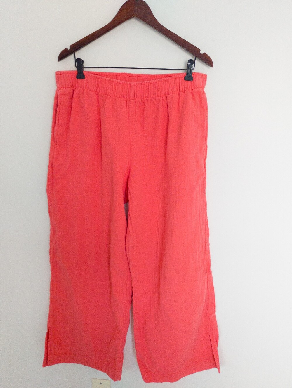 Old Navy High Waisted Crinkle Gauze Wide Leg Pants Coral Tropics Large